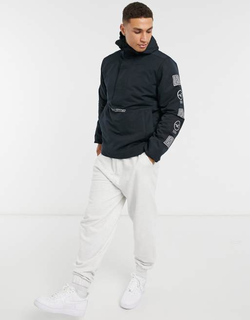 Hollister Veste enfiler doubl e en polaire avec capuche et logo sur les manches Noir