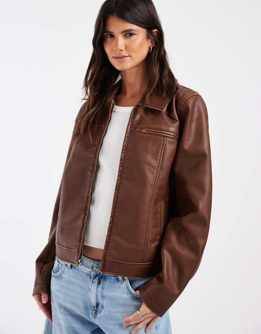 Hollister veste ajustée en imitation cuir marron