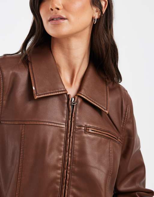 Hollister veste ajustée en imitation cuir marron, 3 de 4