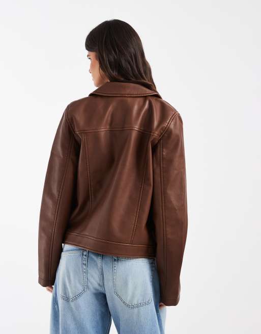 Hollister veste ajustée en imitation cuir marron, 4 de 4
