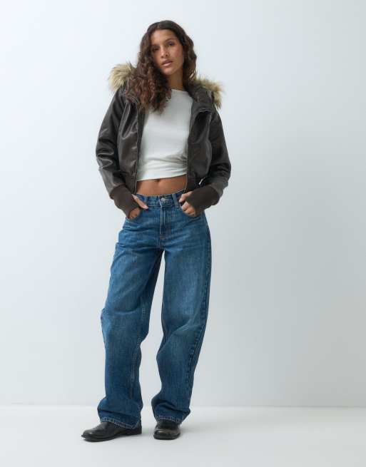 Hollister veste courte matelassée à capuche en faux-fur marron, 3 de 5
