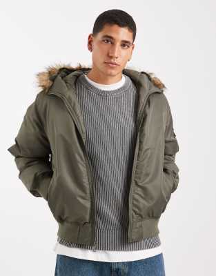 Hollister - Veste style militaire en tissu épais avec capuche à fausse fourrure - Vert