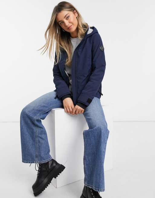 Hollister femme X petite veste à capuche tout temps parka marine manteau  doublé