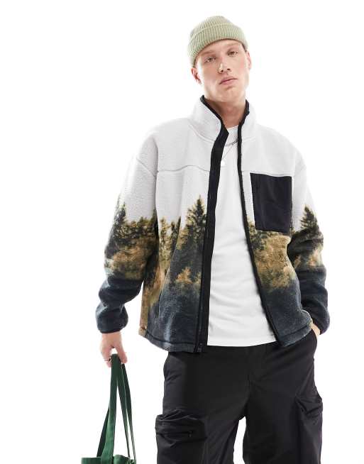 Hollister - Veste zipp?�e en imitation peau de mouton ?� motif arbre - Cr?�me | ASOS