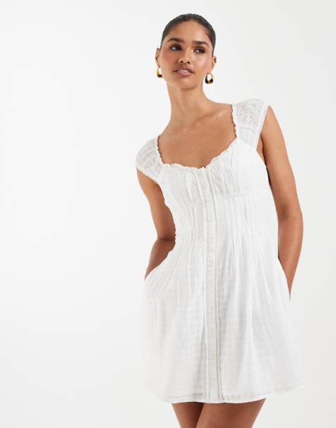 Hollister - Vestido corto blanco de estilo mesonera con pantalones cortos incorporados - view 1