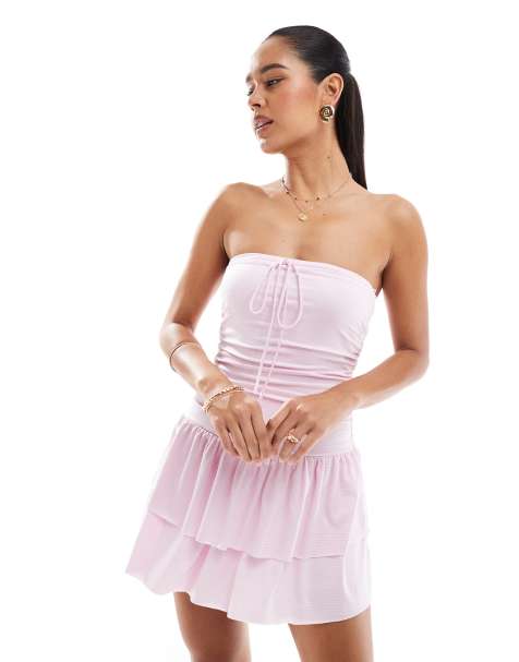 Hollister - Vestito corto rosa a righe a balze allacciato al collo con gonna pantalone - view 1