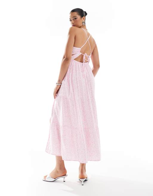 Hollister - Vestito lungo rosa a fiorellini con schiena scoperta e spacco sulla coscia