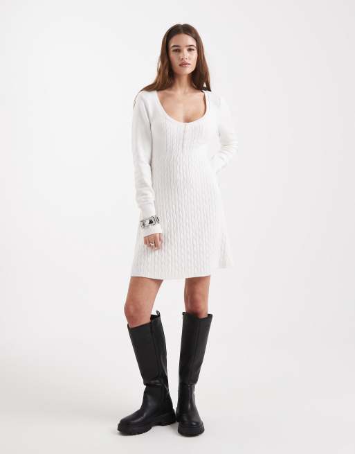 Hollister - Vestito maglione corto stile babydoll bianco con bottoni sul davanti