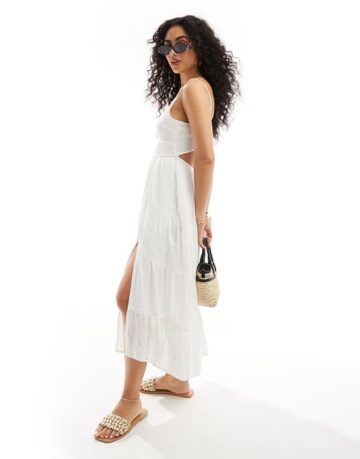 Hollister - Vestito midi a balze bianco con busto incrociato