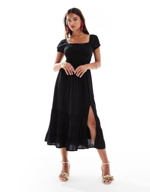 Hollister - Vestito midi nero con maniche a sbuffo e laccio sul retro, 2 di 4