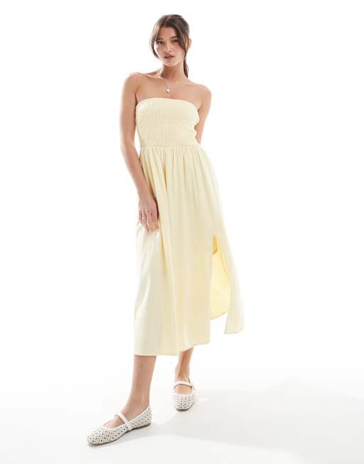 Hollister - Vestito midi senza spalline color limone a pannelli con vita scesa