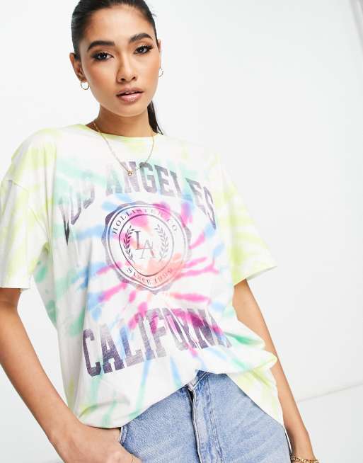 Hollister vintage style oversized tie-dye T-shirt in multi