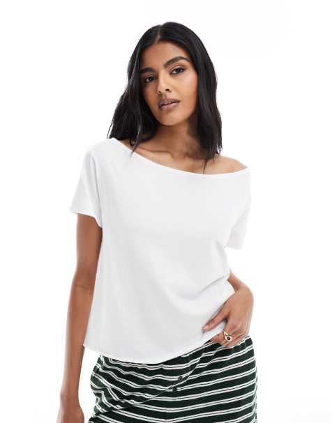 Hollister – Vit, avslappnad t-shirt med bara axlar och korta ärmar - view 1