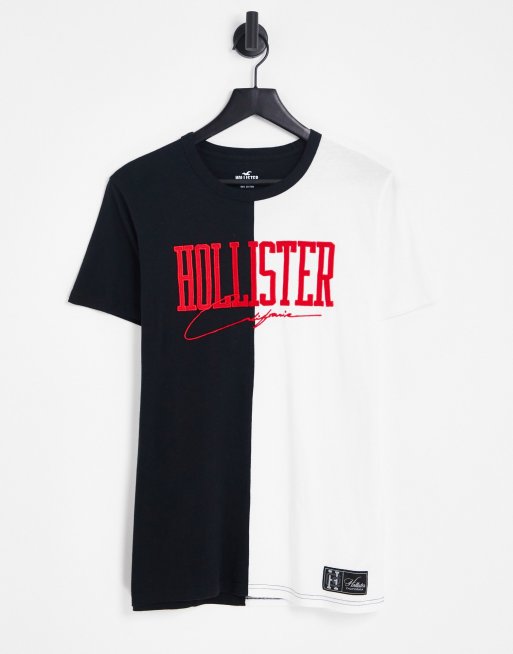 Hollister – Vit/grå, blockfärgad t-shirt med college-logga   