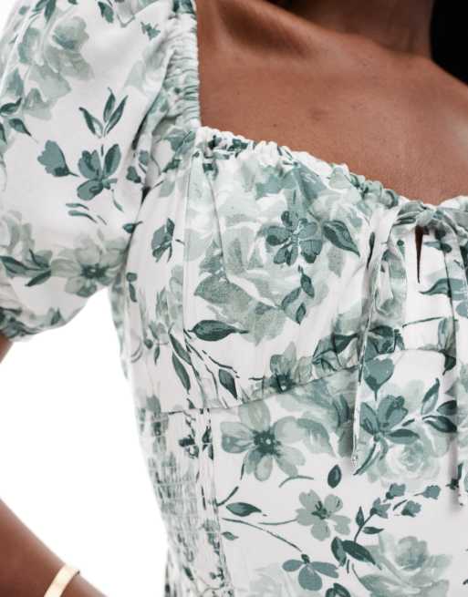 Hollister – Vit och grönblommig playsuit med holkärmar, 3 av 4