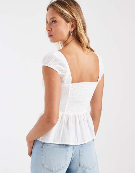 Hollister – Vit peplum-topp med hjärtformad halsringning, 2 av 4