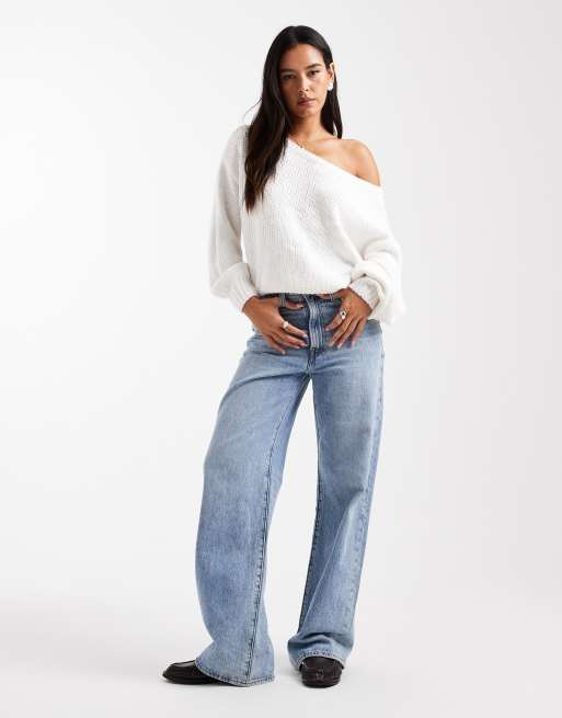 Hollister – Vit, slouchy tröja med bara axlar, 2 av 4