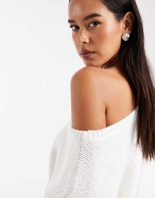 Hollister – Vit, slouchy tröja med bara axlar, 3 av 4