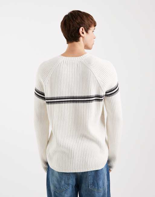 Hollister – Vit, stickad tröja i retrostil med rund halsringning, 3 av 5