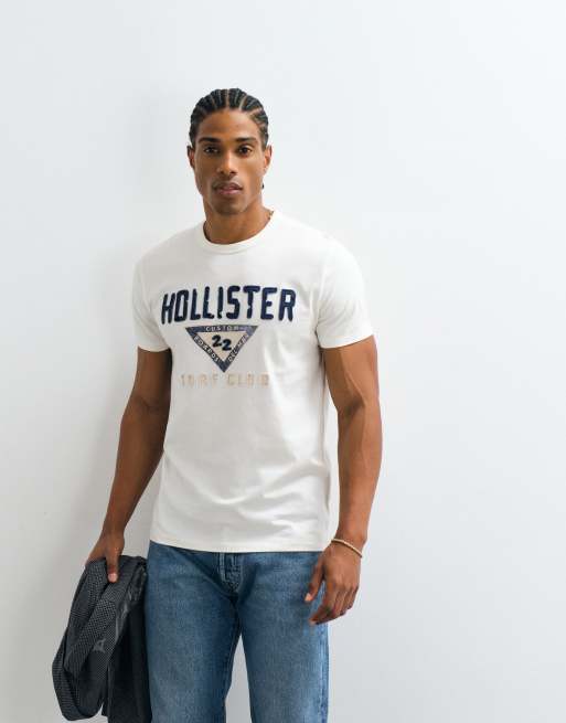 Hollister – Vit t-shirt med Huntington Beach-tryck