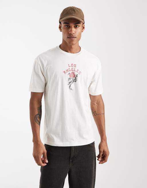 Hollister – Vit t-shirt med rostryck i grungestil