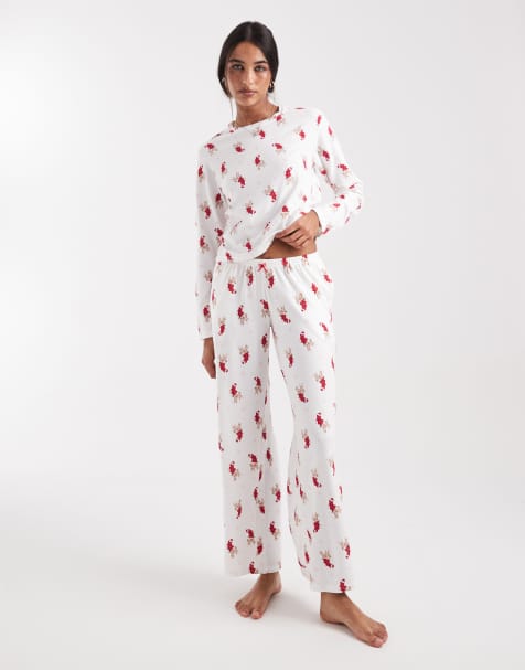 Hollister – Vita, julstrumpemönstrade pyjamasbyxor med låg midja och vida ben, del av set - view 1