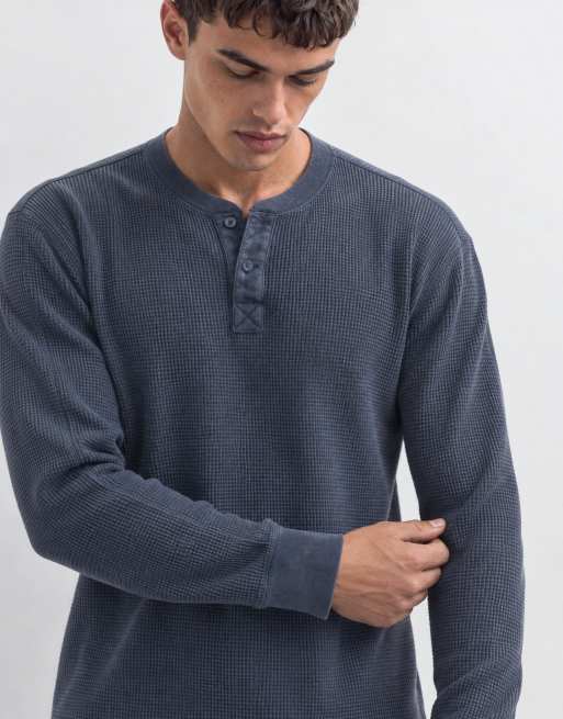Hollister waffle langærmet Henley-top i marineblå, 9 af 9