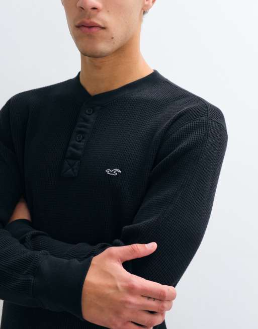 Hollister waffle long sleeve icon logo top in black, 3 of 5