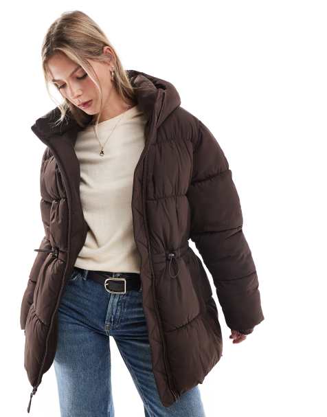 Hollister – Wattierte Alltagsjacke in Schokobraun mit Kapuze - view 1