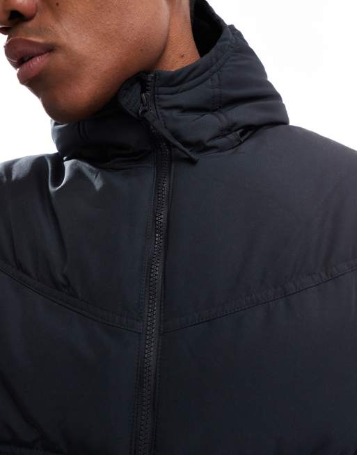 Hollister – Wattierter Mantel in Schwarz mit Kapuze und