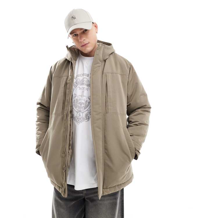 Hollister – Wattierter Parka aus schwerem Fleece in Beige ASOS