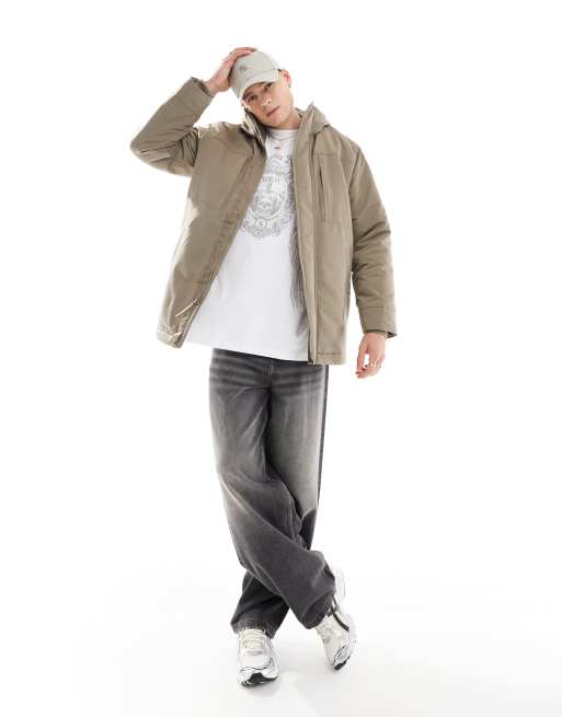 Hollister – Wattierter Parka aus schwerem Fleece in Beige ASOS