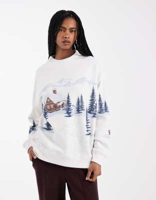 Hollister - Weihnachtliches Sweatshirt in Weiß mit Stehkragen