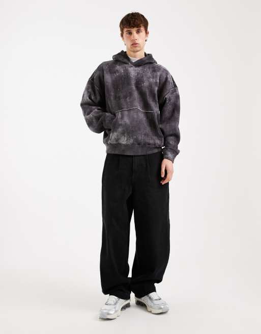 Hollister – Weit geschnittener Kapuzenpullover in verwaschenem Schwarz mit tailliertem Schnitt, 2 von 5