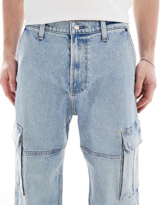 Hollister – Weite Carpenter-Jeans in hellblauer Stone-Waschung mit Taschendetail, 4 von 5