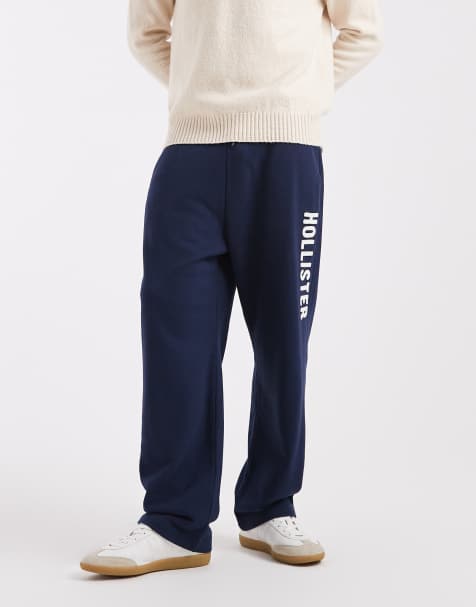 Hollister – Weite Frottee-Jogginghose in Marineblau mit Logo - view 1