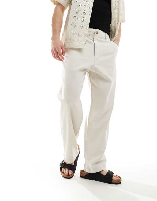 Hollister – Weite Hose aus Leinen in Beige