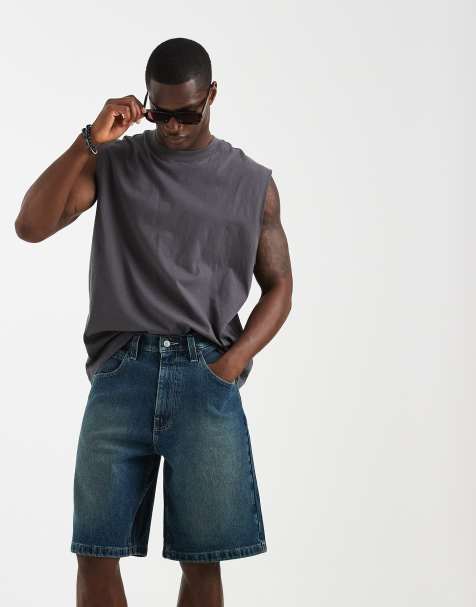 Hollister – Weite Jeansshorts in dunkelblauer Waschung - view 1