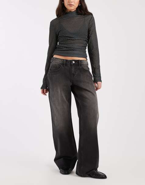Hollister – Weite, verstellbare Jeans in Schwarz mit niedrigem Bund - view 1