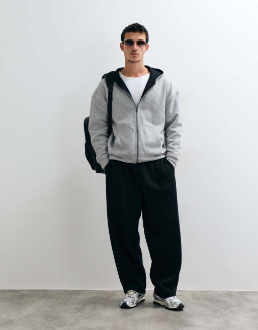 Hollister wendbare Kapuzenjacke mit Reißverschluss in Schwarz und Grau, 2 von 5