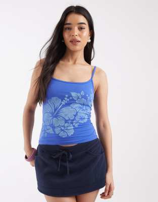 Hollister - Wendbares Camisole in Blau mit Hibiskusblüten-Grafik