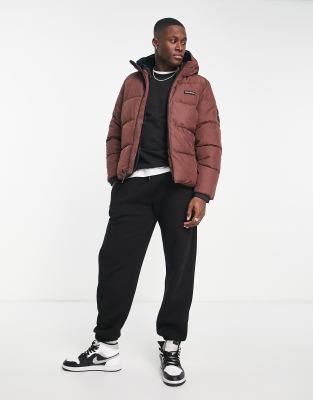 Hollister wide channel cozy hooded puffer jacket in brown - ASOS Price Checker