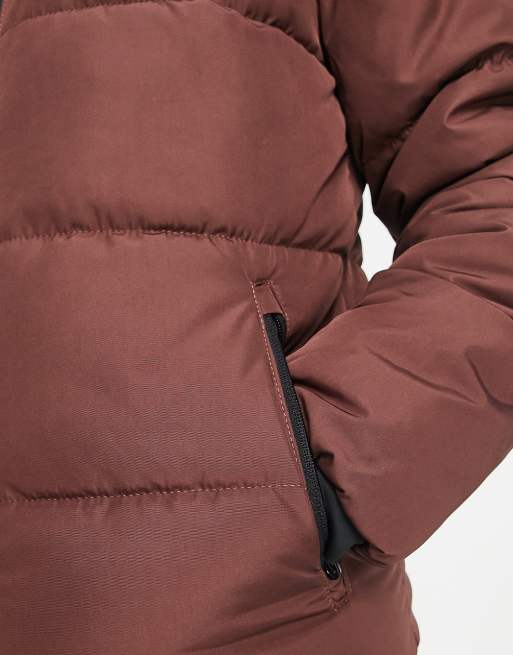 Hollister wide channel cozy hooded puffer jacket in brown