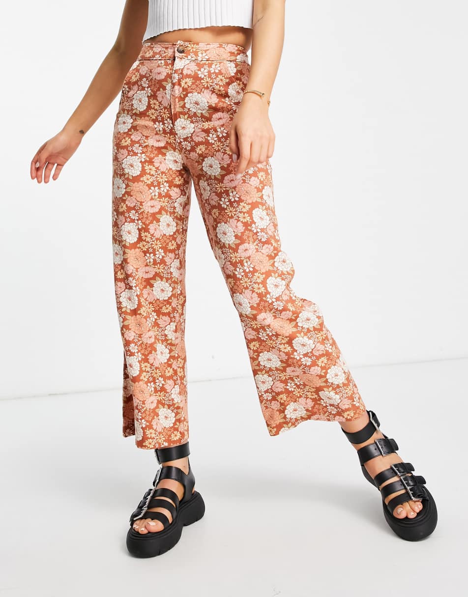 Hollister wide leg casual trousers in orange floral