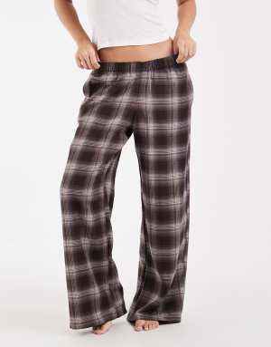 Hollister wide leg flannel pyjama bottoms in brown plaid
