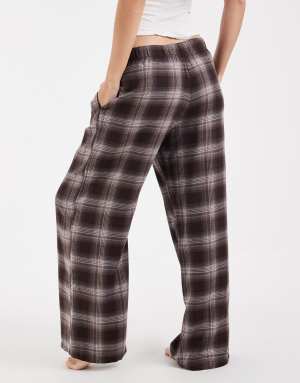 Hollister wide leg flannel pyjama bottoms in brown plaid