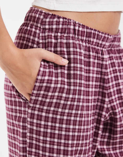 Hollister wide leg flannel pyjama bottoms in pink check, 3 of 4