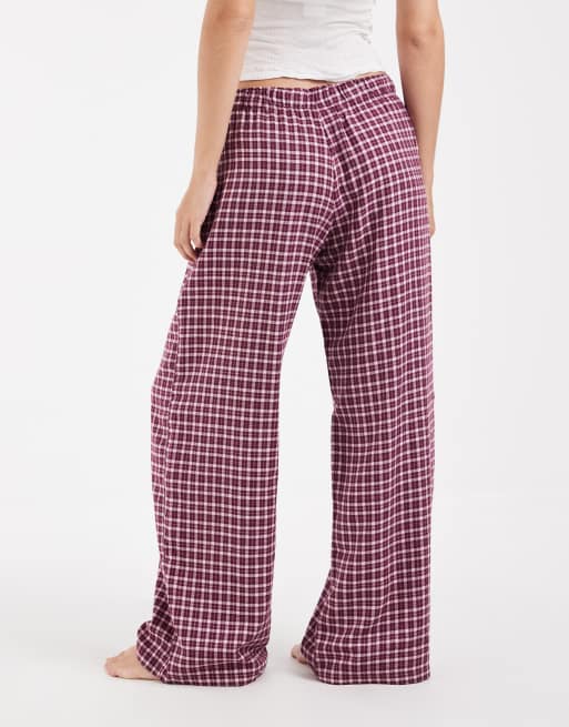 Hollister wide leg flannel pyjama bottoms in pink check, 4 of 4
