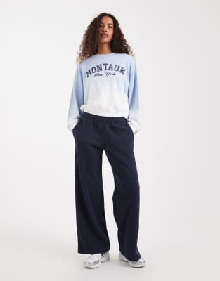 Hollister Wide Leg Joggers With Heart Pocket Detail In Blue