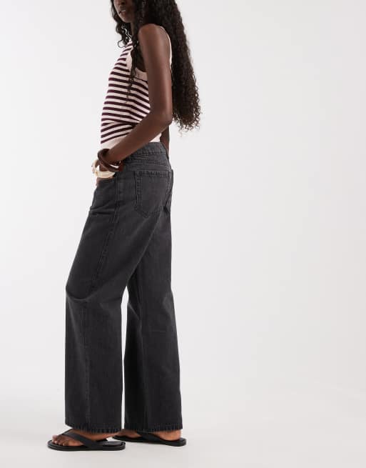Hollister wide leg low rise jeans in washed black, 2 of 5